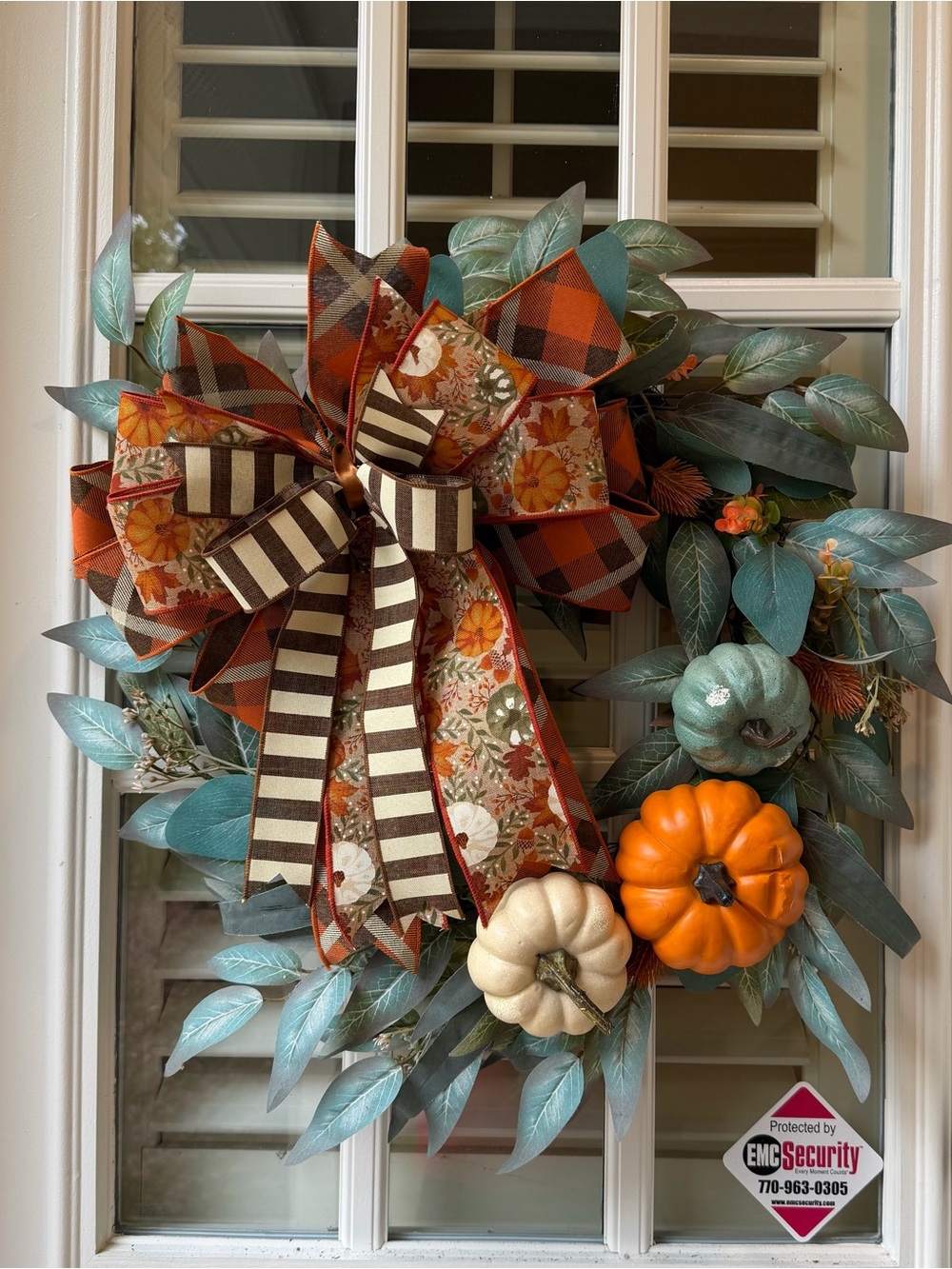 Fall Pumpkin & Floral Holiday Wreath in Orange and Teal
